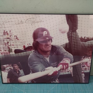 14x11 Pete Rose Philadelphia Phillies Signed Photograph Reds Reunion Show 1975-76 w/Brochure