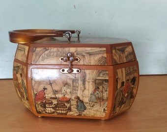 Anton Pieck At Marketplace Beechwood Purse 1973 Signed K/E Lifter