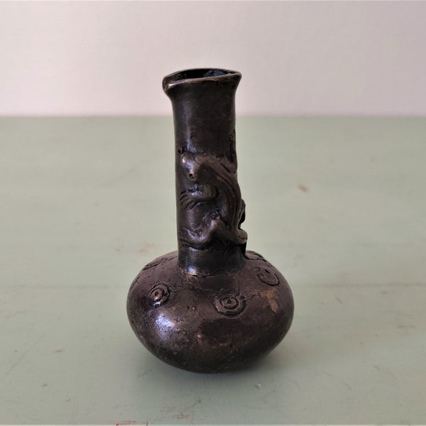 Antique Asian Bronze Water Dropper Suiteki Vase The Lizard