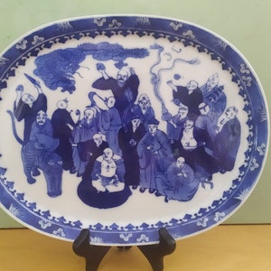 Chinese Export Bleu de Hue Vietnamese Market Porcelain Oval Tray