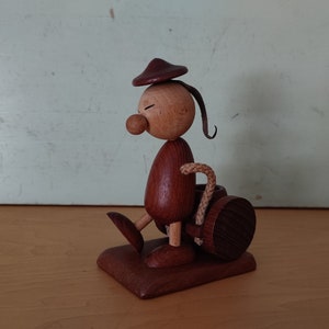 Danish Mid Century Teak Tooth Pick Holder Chinaman Rolling A Barrell