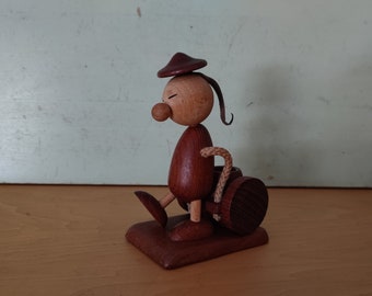 Danish Mid Century Teak Tooth Pick Holder Chinaman Rolling A Barrell