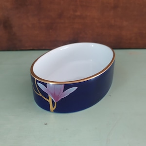 Fukagawa Koransha Japan Cobalt Blue Fine Porcelain Soap Dish Scented Orchid