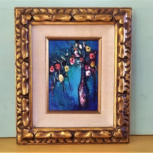 Pat Davis Oil on Wood Panel Red Roses and Wildflowers