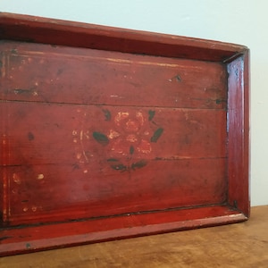 Chinese Antique Red Lacquer Wood Serving Tray Chinoiserie Serving Tray