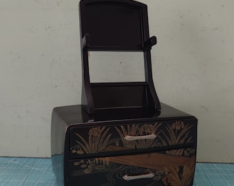 Vintage Japanese Jewelry Vanity Chest with Mirror Stand Vanity Makeup Stand