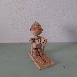 Vintage Erzgebirge Slalom Skier German Bobble head/(Feet) Ski Racer