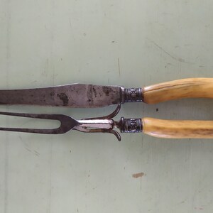 A. Howell & Co. Inc. Antique Antler Handle Carbon Steel Sterling Silver Ferrule Carving Set