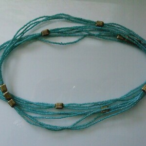 Vintage 50's Beaded Turquoise and Gold Color Three Strand Necklace 30 Long image 7