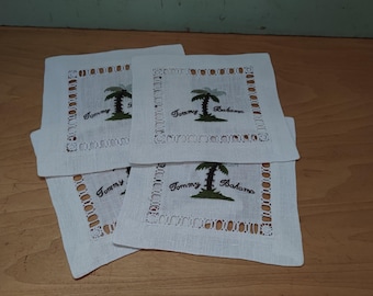 Tommy Bahama Pure Linen Palm Tree Cocktail Napkins Set of Four