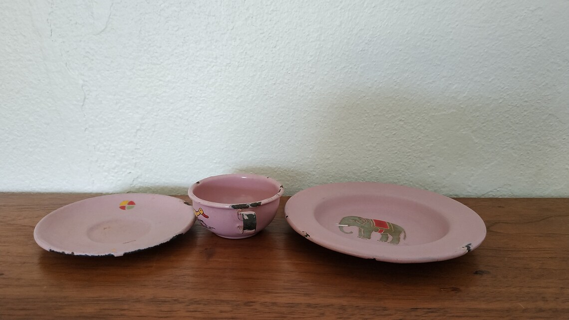 Antique German 3pc Childs Enamel Cup and Chaucer Tea Set Pink Etsy