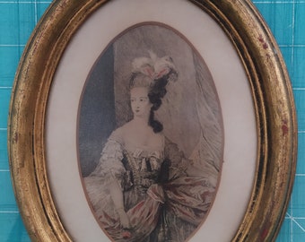 Antique  Portrait Aquatint Steel Engraving of Marie Antoinette