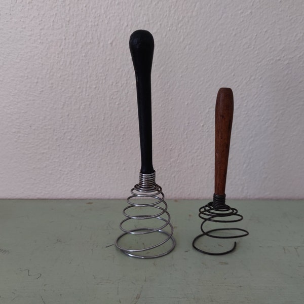 Antique French Egg Beater Wire Whisks with Wood Handles