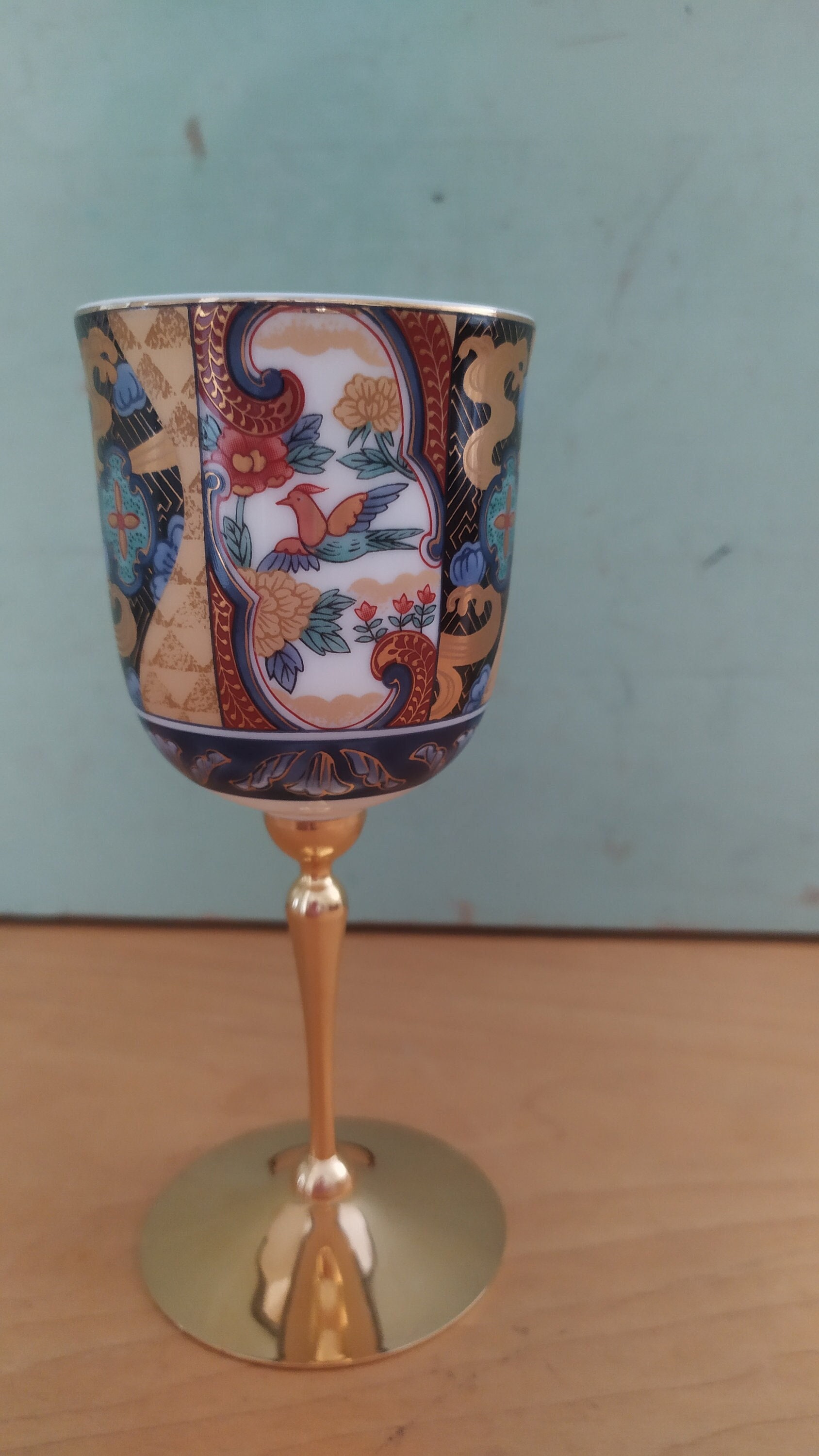Muromachi Kutani Porcelain Wine Glass With Brass Stem - Etsy