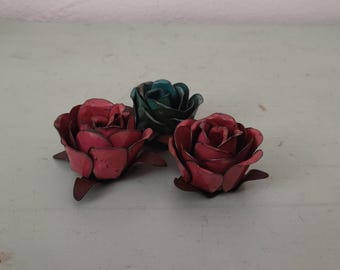 Rustic Mexican Enamel Copper Roses Candle Holders