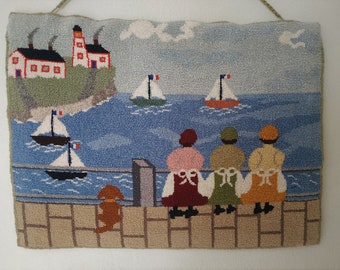 French Needlepoint Tapestry Wall Hanging Textile Folk Art Dual Side