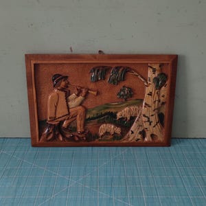 Polish Folk Art Wood Carving Wall Plaque Gorals Highlanders Tatra Mountains Sheepherders
