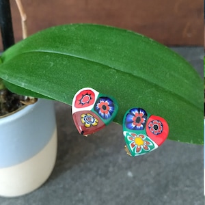 Vintage Millefiori Murano Venetian Glass Heart Clip On Earrings