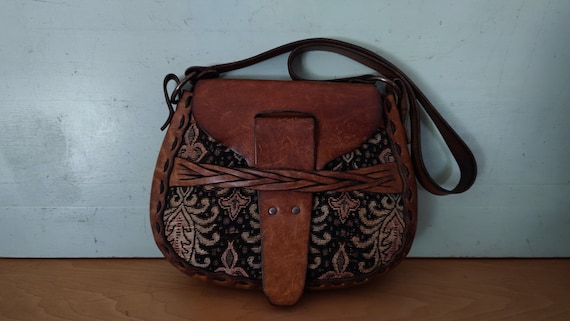 70's Hippie Hand Tooled Leather Embroidery Boho Shoulder Bag - Etsy
