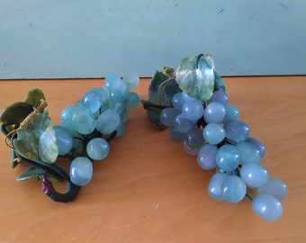 Vintage large jade stone grape vine ornamental decorative pieces, set of two.