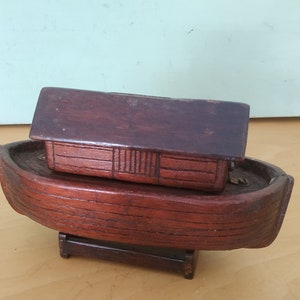 Antique Wood Carved Noah’s Ark Folk Art Coin Saver Bank