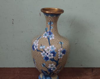 Chinese Cloisonné Cherry Blossom Tree with Papillion Vase
