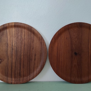 Danish Teak Tray Plates Denmark Large 13”+ Round Plates