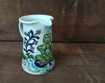Signed Art Ceramics Vintage Art Pottery Frog Pond Lilly Pad  Clay Art Coffee Tea Creamer