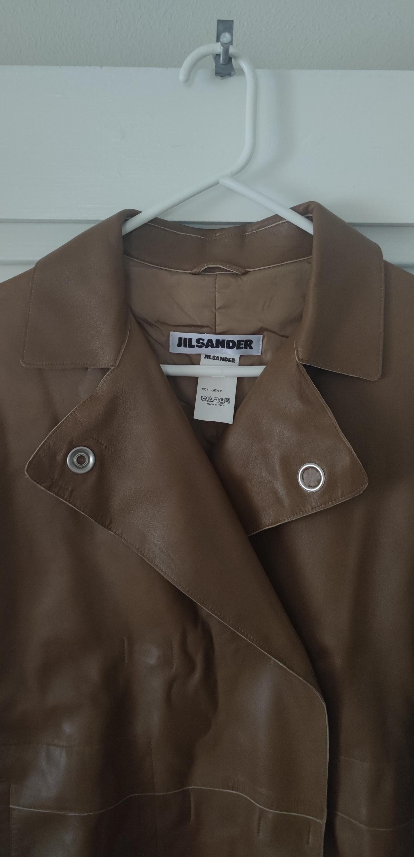 Jil Sander Knee Length Leather Mocha British Desert Trench Coat