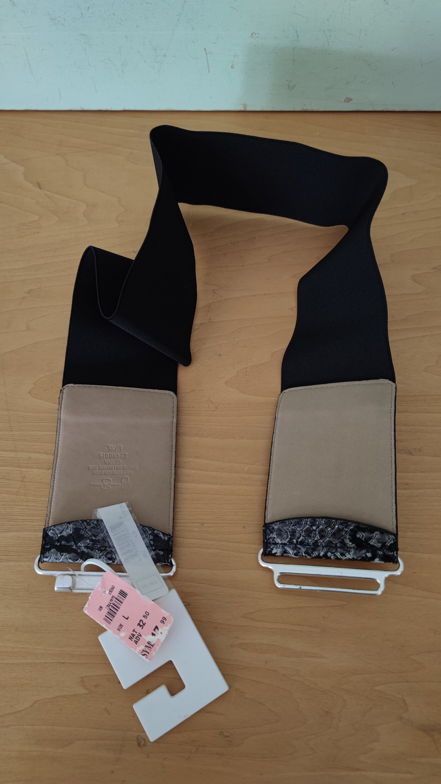 Jessica Simpson Black Faux Snake Bodystretch Body Belt L/XL 