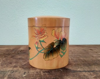 Vintage Bamboo Wooden Cylinder Box China Tea Canister Caddy HNA Orchid