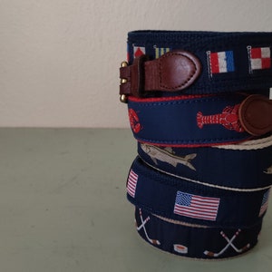 Vintage Nautical Belts Sailing Flags, Lobster, Karp, USA Flag, Hockey Size 22/24
