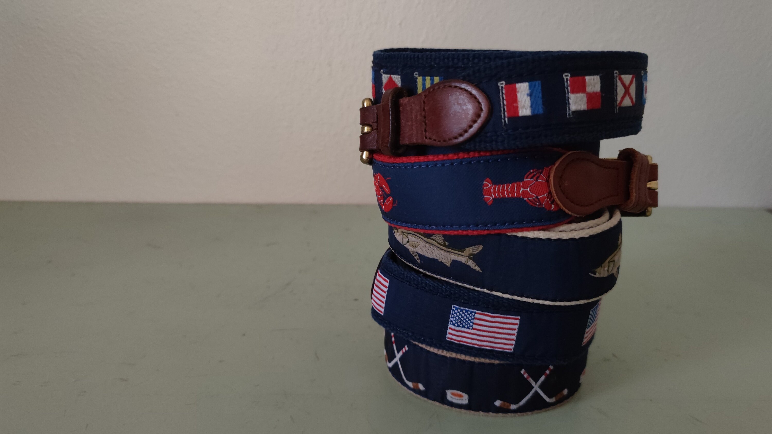 Vintage Nautical Belts Sailing Flags, Lobster, Karp, USA Flag, Hockey Size 22/24