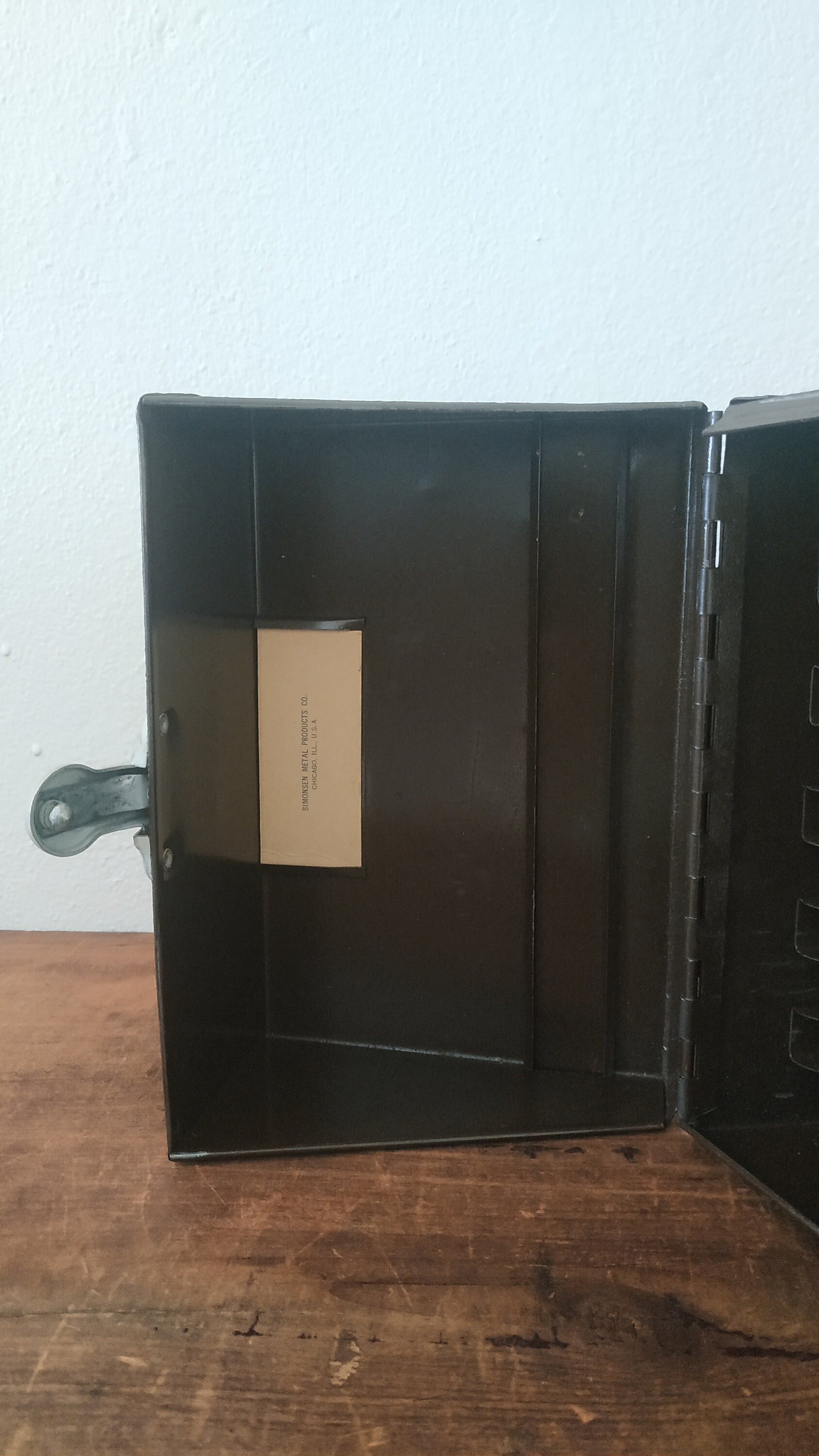 Boîte à Outils Vintage Simonsen – Métal Vert Chicago USA, Style Rétro Années 50, état Propre