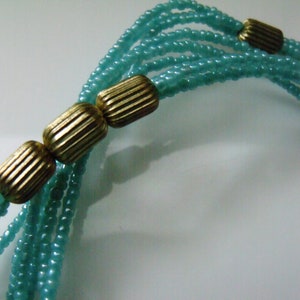 Vintage 50's Beaded Turquoise and Gold Color Three Strand Necklace 30 Long image 6