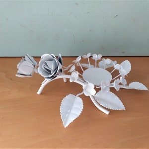 White Rose Tole Centerpiece Votive Holder Toleware White Roses Candleholder