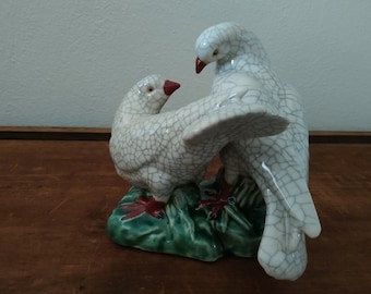 Vintage Italian Majolica Earthenware Love Dove Birds