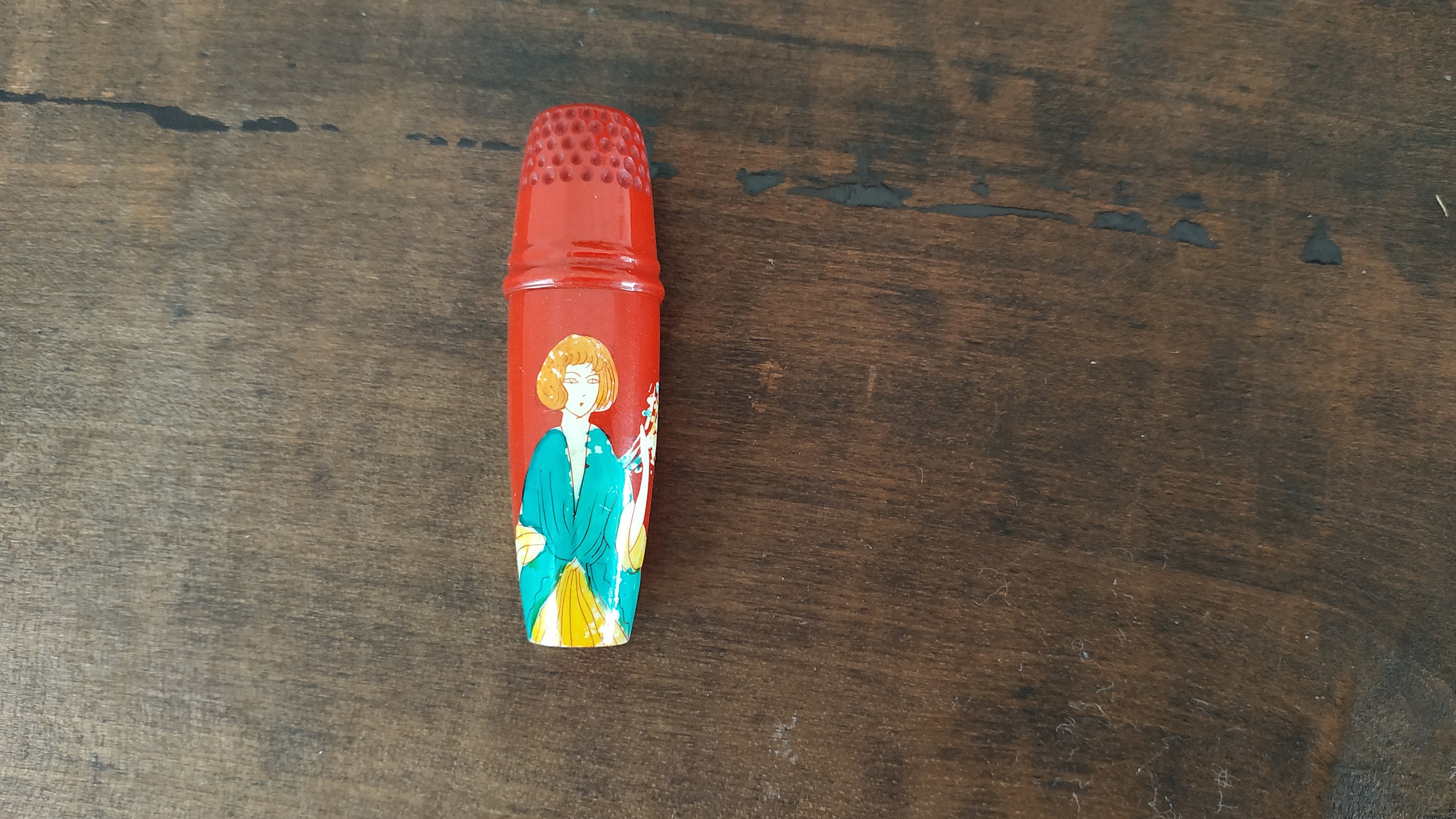 1920 年代のセルロイド製裁縫用指ぬきホルダー 針ケース 小箱 必需品