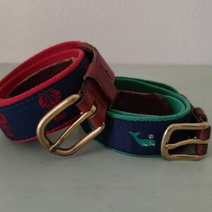Colorful Belt with Blue, Red, and Yellow Accents nautical coastal summer preppy Coastal Nautical Flag Ribbon on Cotton Web Leather Belt - Etsy main image 4