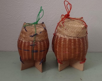 Thai Laos Bamboo Small Rice Baskets