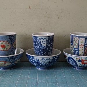 Japanese Arita Porcelain Tea Cups and Rice Bowls New Unused