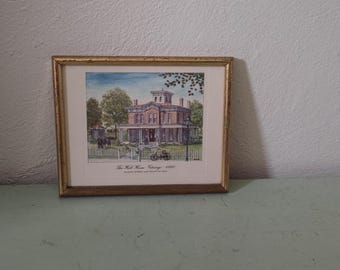 Litografia a colori stampata a mano e incorniciata, raffigurante la Hull House di Chicago di George Velich.