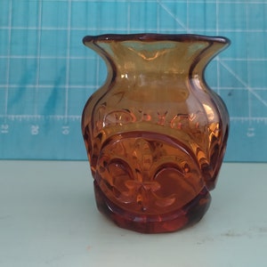 Antique Pressed Glass Josef Inwald Amber Fleur de Lis Vase 1880’s