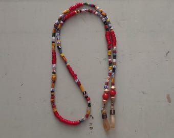 Brillenkoord met glazen kralen koordketting Jaren 80 lenzenvloeistof lanyard