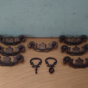 Vintage Chippendale Brass Batwing Drawer Pulls Set With Hardware  & 2 Smaller Pulls