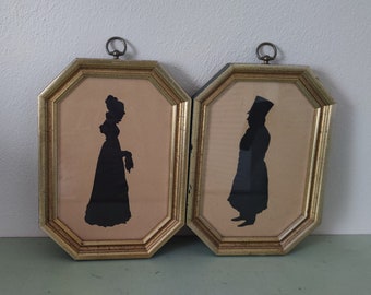Vintage Silhouette Portraits The Lady and The Gentleman Octagon Frames