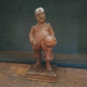 Antique Don Quixote Sancho Panza Wood Carved Sculpture
