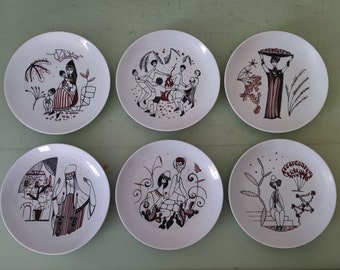 Naaman Porcelain Lunch Plates Peoples of Israel Set of 6 / set 2