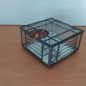 Stained Glass Art Sea Shell Clear Glass Box Keepsake