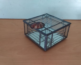 Stained Glass Art Sea Shell Clear Glass Box Keepsake